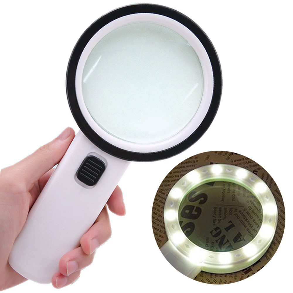 30X High Power Handheld Magnifying Glass LED Light Jumbo Illuminated Magnifier, White